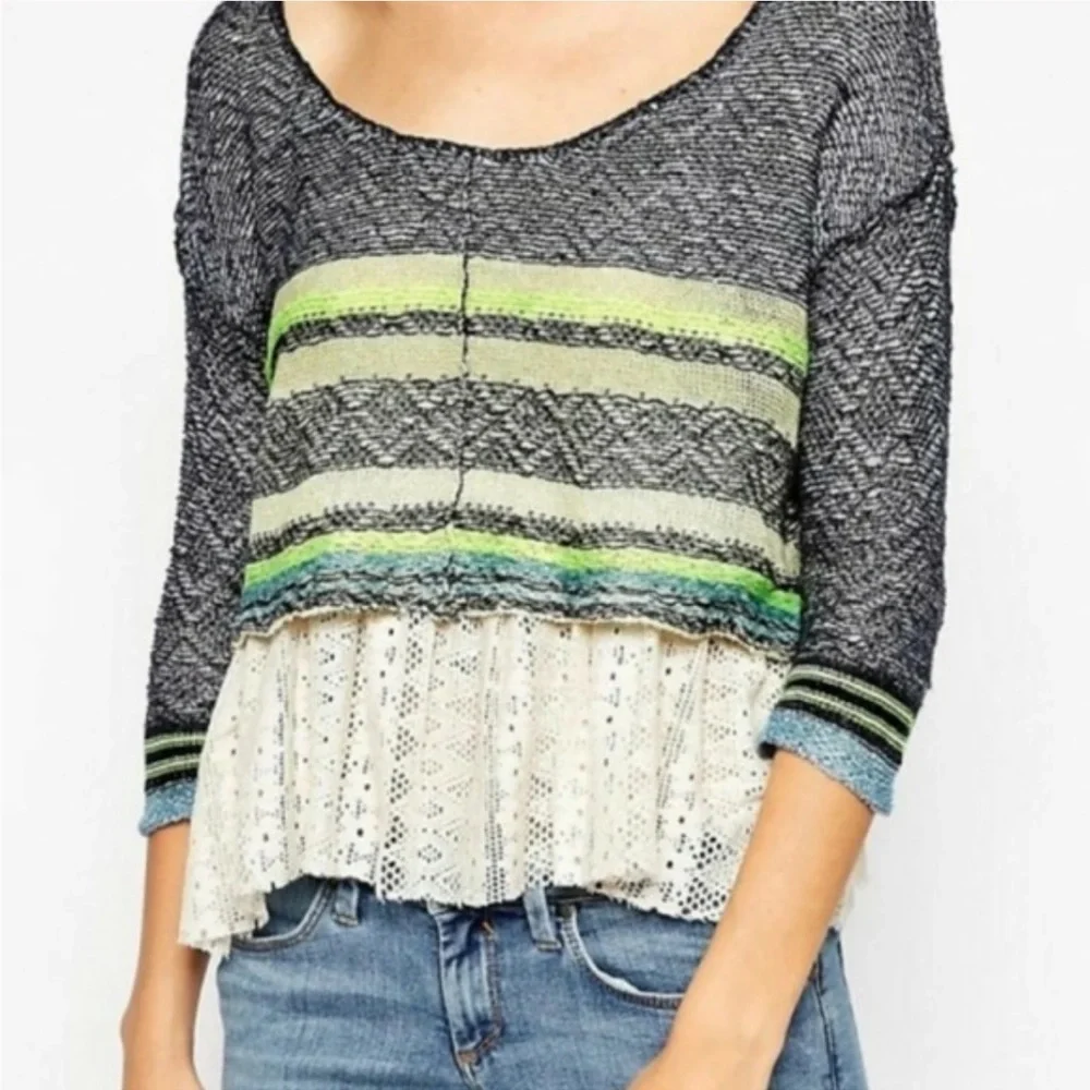 Free‎ People Blue Striped Layered Two Piece Sweater S